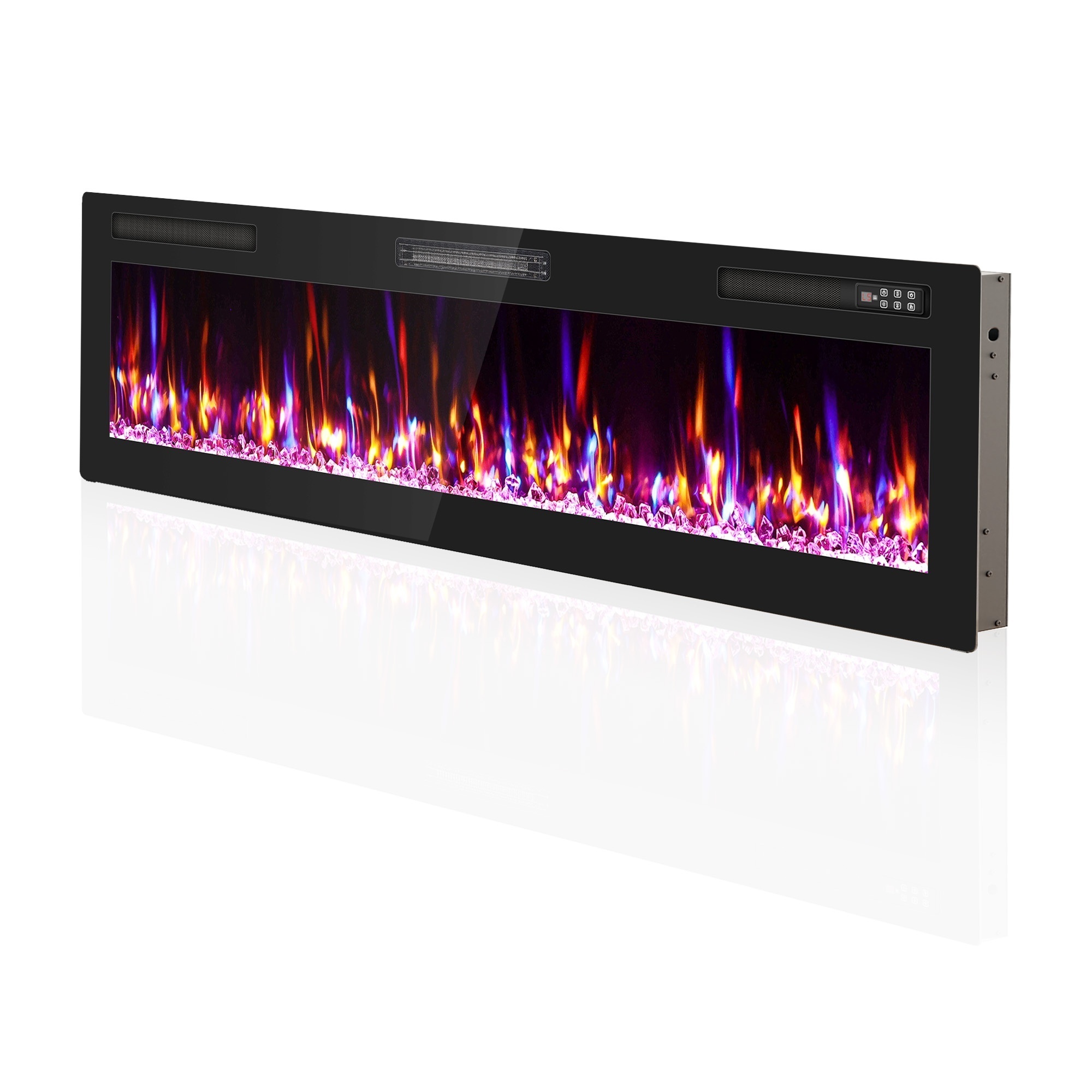 EdenDirect 60in Electric Fireplace, Recessed & Wall Mount, 12-Color Flame, 5-Speed Settings, Remote & Touchscreen Control, 8-Hr Timer